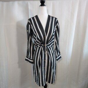 Sandro Paris Camelia Black & White Striped Shirt Dress Gold Snap Buttons size 36